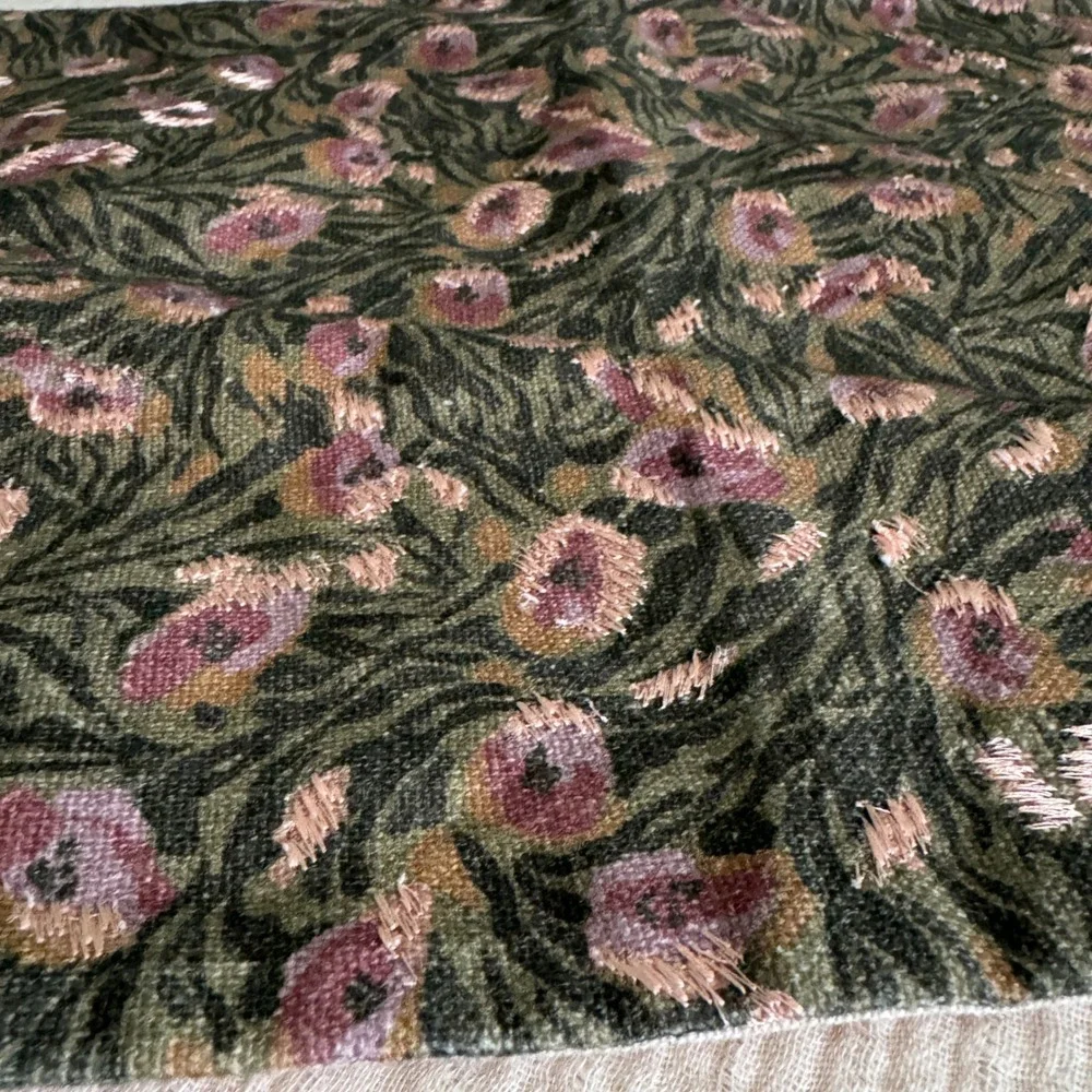 West Elm Lumbar Pillow Cover 2pc Set 12x21 Beige Fringe Green Floral NWT NWOT